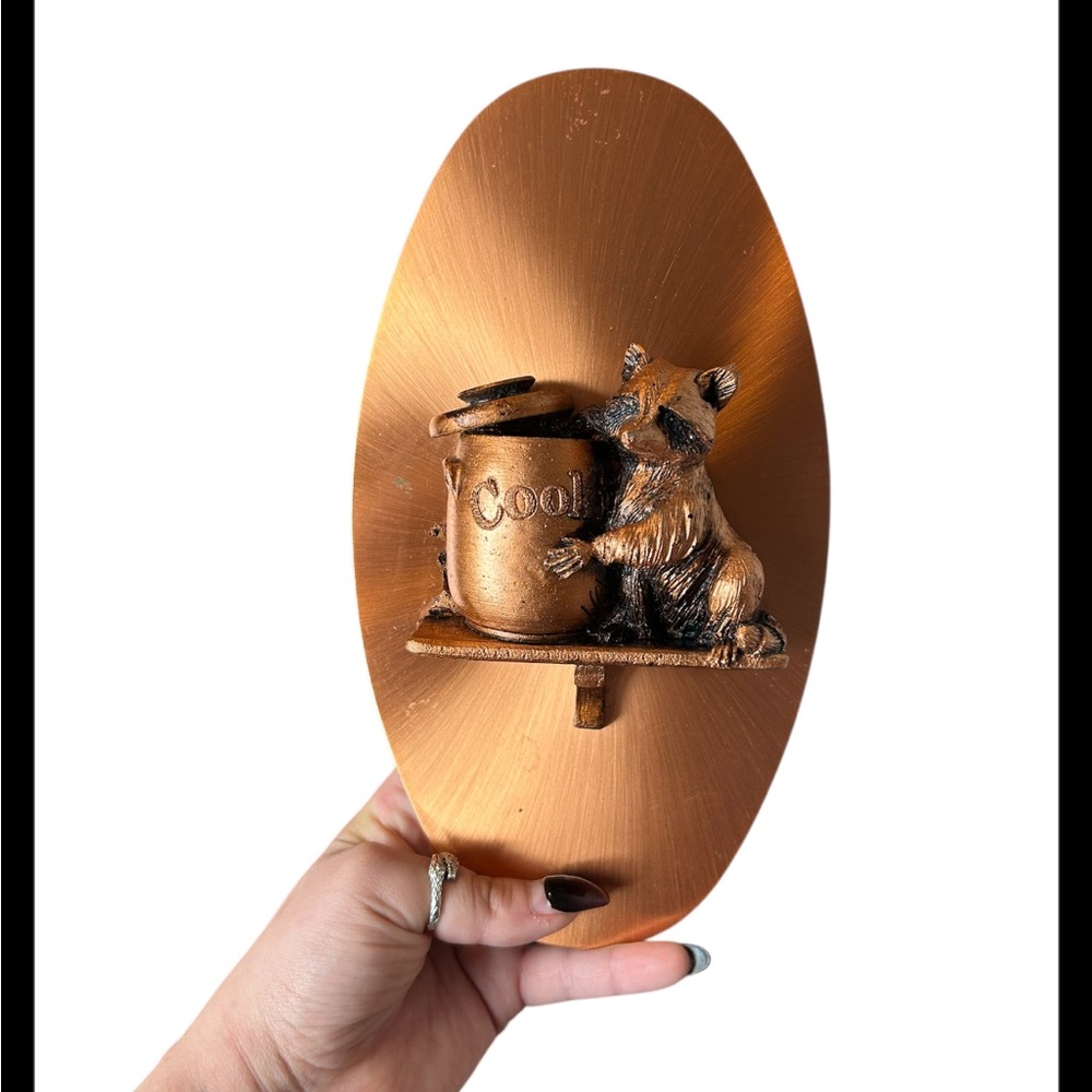 Vintage Lil Bandito Raccoon Cookie Jar Copper Wall Art
